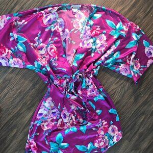 LINEA DONATELLA Satin Floral Kimono Style Robe SIZE S/M